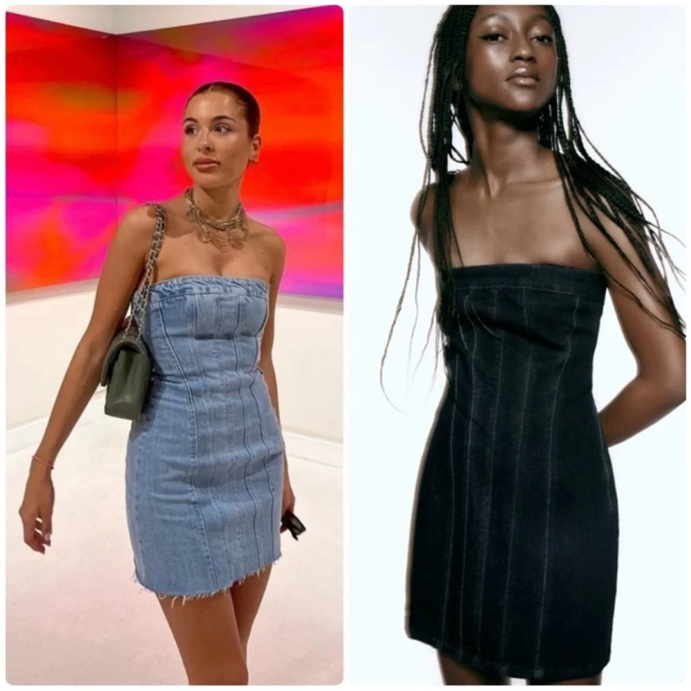 ZARA DENIM CORSET DRESS - Picture 3 of 11